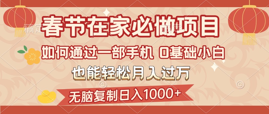 春节在家如何通过一部手机，无脑复制日入1000+，0基础小白也能轻松月入过万-云舒网创