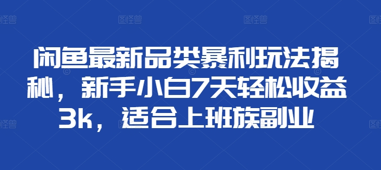 闲鱼最新品类暴利玩法揭秘，新手小白7天轻松赚3000+，适合上班族副业-云舒网创