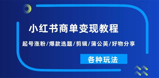 小红书商单变现教程：起号涨粉/爆款选题/剪辑/蒲公英/好物分享/各种玩法-云舒网创