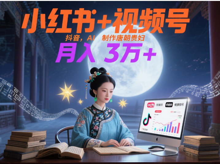 小红书+视频号+抖音，AI轻松制作唐朝贵妇IP，毒鸡汤、励志、减肥瘦身、养生赛道轻松切入，每天30分钟，轻松产出N条，月入3万+ -云舒网创