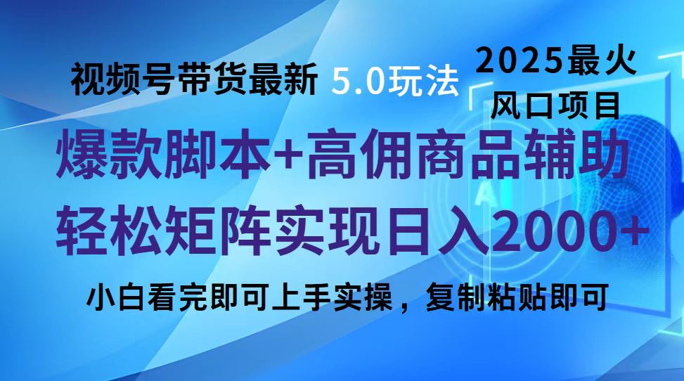 视频号带货最新5.0玩法，作品制作简单，当天起号，复制粘贴，脚本辅助，轻松矩阵日入2000+-云舒网创