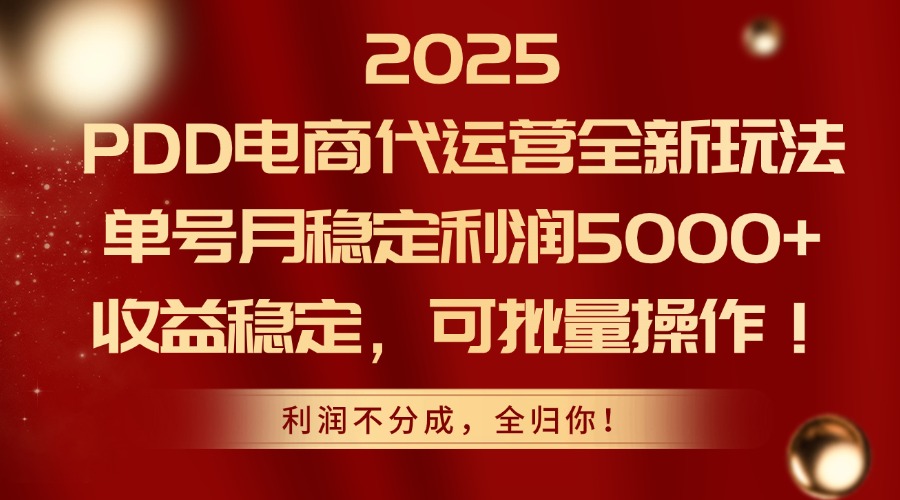 2025 PDD电商代运营全新玩法，单号月稳定利润5000+，收益稳定，可批量操作！-云舒网创