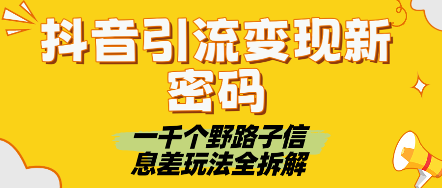 抖音引流变现新密码！一千个野路子信息差玩法全拆解-云舒网创