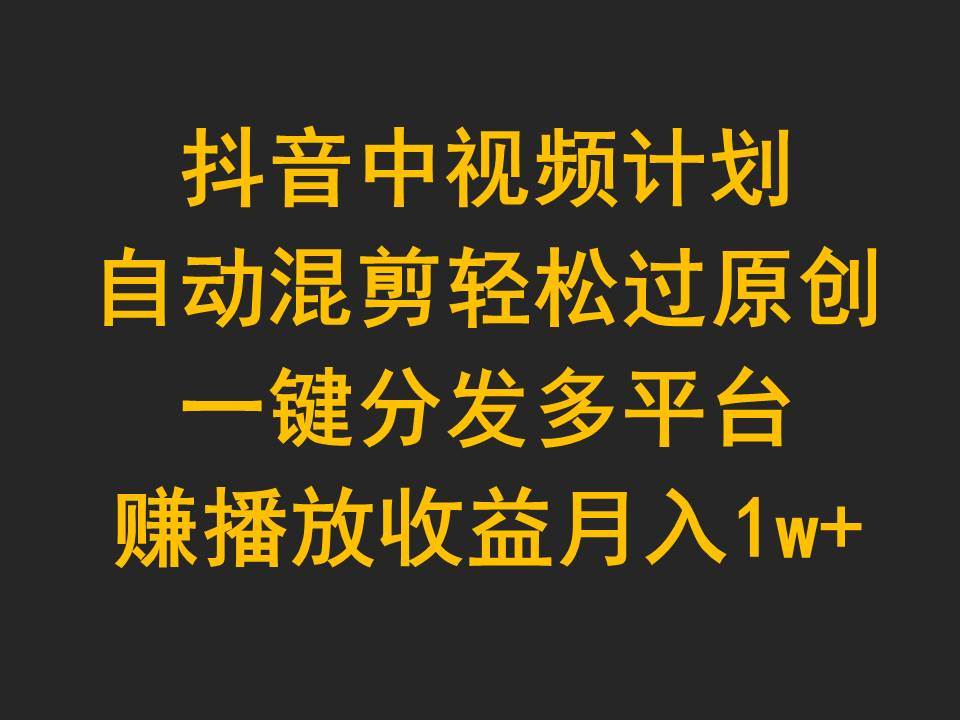 抖音中视频计划，自动混剪轻松过原创，一键分发多平台赚播放收益，月入1w+-云舒网创