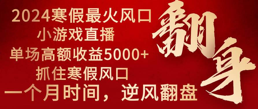 2024年最火寒假风口项目 小游戏直播 单场收益5000+抓住风口 一个月直接提车-云舒网创
