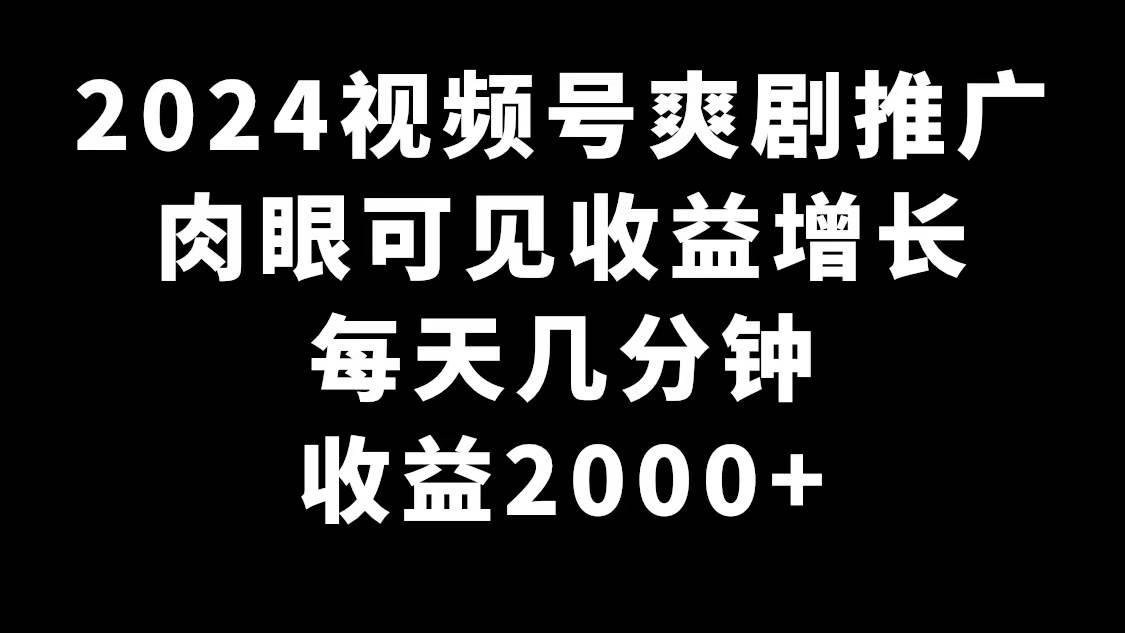 2024视频号爽剧推广，肉眼可见的收益增长，每天几分钟收益2000+-云舒网创