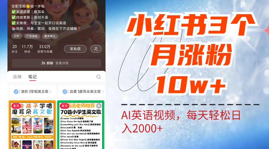 小红书三个月涨粉10W！AI英语视频0成本制作，每天轻松日入2000+-云舒网创