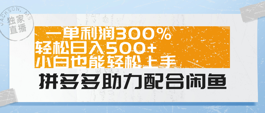 拼多多助力配合闲鱼 一单利润300% 轻松日入500+ 小白也能轻松上手！-云舒网创