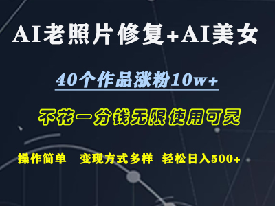 AI老照片修复+AI美女玩发  40个作品涨粉10w+  不花一分钱使用可灵  操作简单  变现方式多样话   轻松日去500+-云舒网创