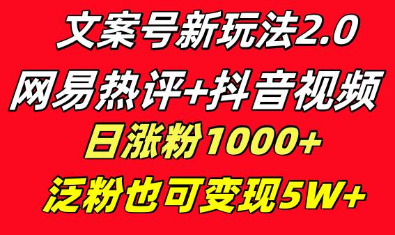 文案号新玩法 网易热评+抖音文案 一天涨粉1000+ 多种变现模式 泛粉也可变现-云舒网创