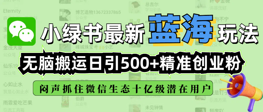 小绿书最新蓝海玩法，无脑搬运日引500+精准创业粉，闷声抓住微信生态十亿级潜在用户-云舒网创