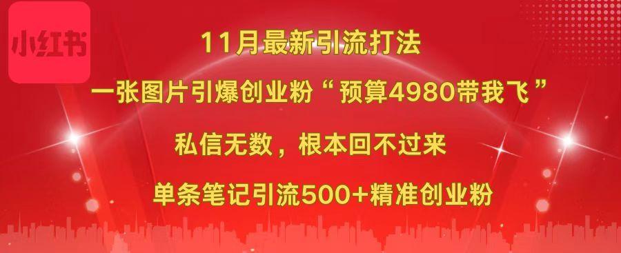 小红书11月最新图片打法，一张图片引爆创业粉“预算4980带我飞”，私信无数，根本回不过来，单条笔记引流500+精准创业粉-云舒网创
