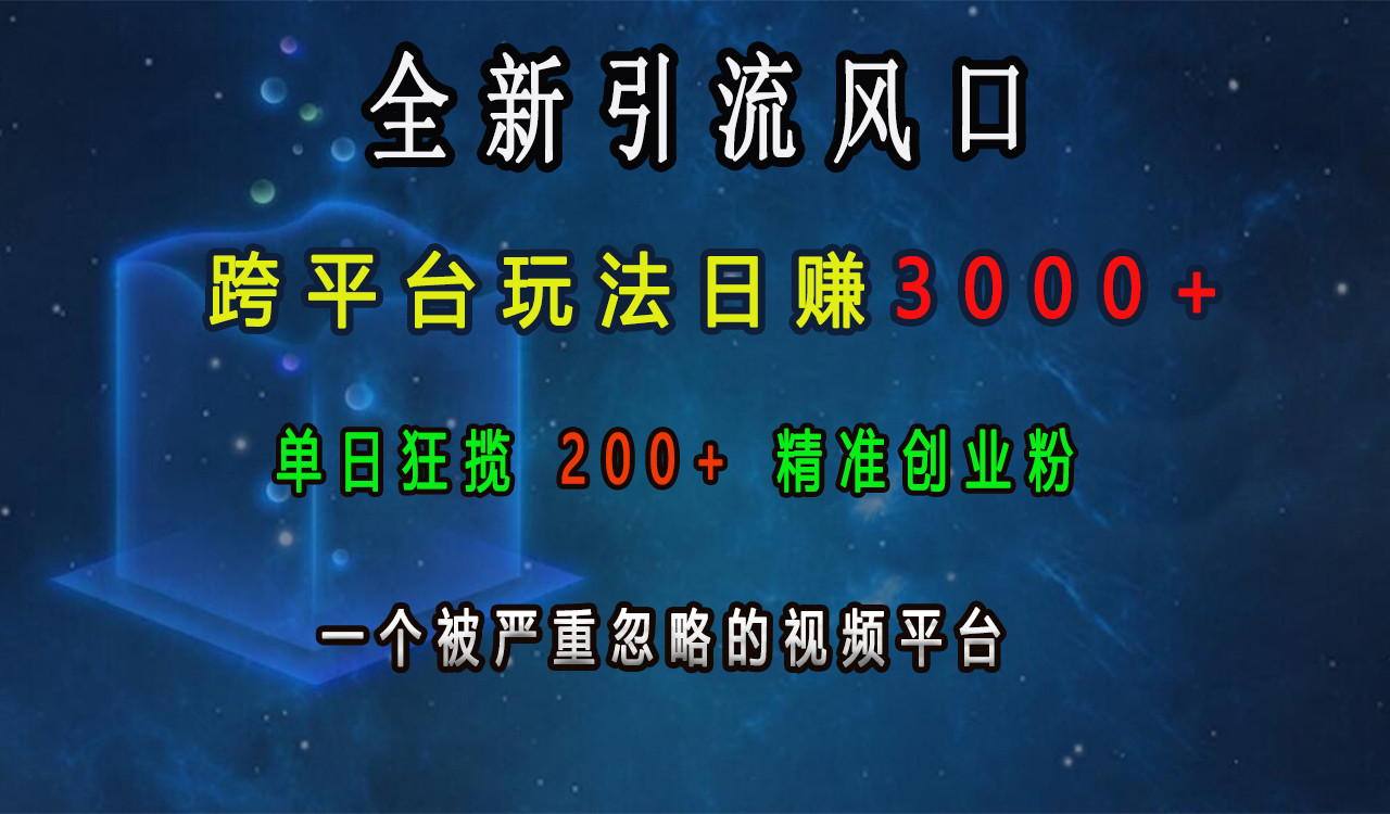 全新引流风口，跨平台玩法日赚3000+，单日狂揽200+精准创业粉，一个被严重忽略的视频平台-云舒网创