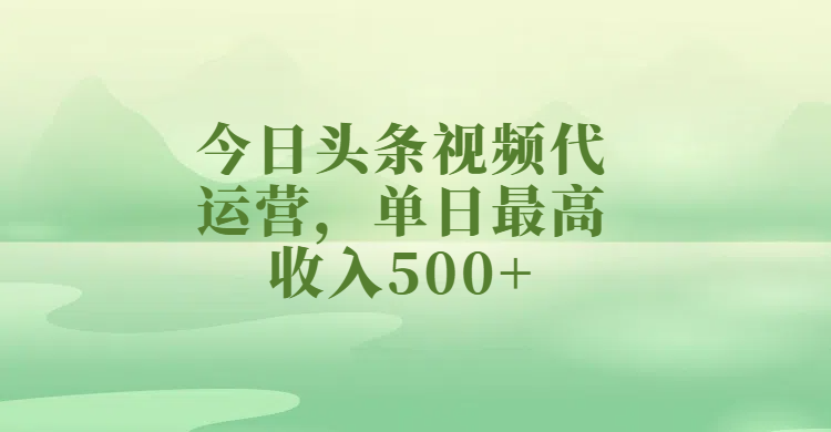 今日头条视频代运营，单日最高收入500+-云舒网创