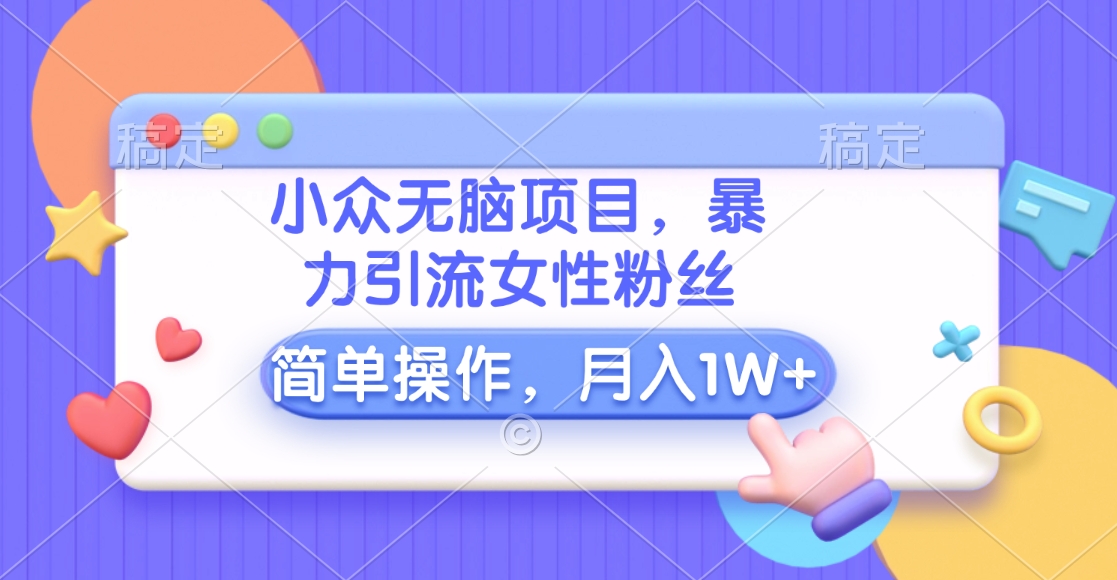 小众无脑项目，暴力引流女性粉丝，简单操作，月入10000+元-云舒网创