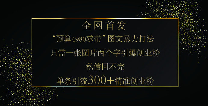 小红书，“预算 4980 带我飞” 的神奇图片引流法，堪称涨粉核武器！只需一张图，就能单条笔记凭借此方法，轻松引流 300 + 精准创业粉！-云舒网创