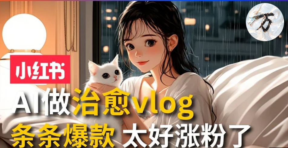 AI治愈系vlog动画视频，小红书7天 涨粉破千，商单报价1500+，0成本制作，日入2000+，有手就会 -云舒网创