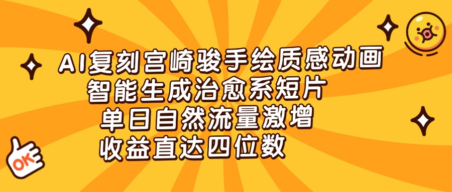 AI复刻宫崎骏手绘质感动画，智能生成治愈系短片，单日自然流量激增，收益直达四位数-云舒网创