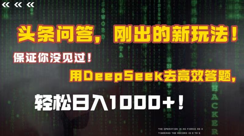 头条问答，刚出的新玩法！保证你没见过！结合Deepseek高效答题，轻松日入1000+-云舒网创