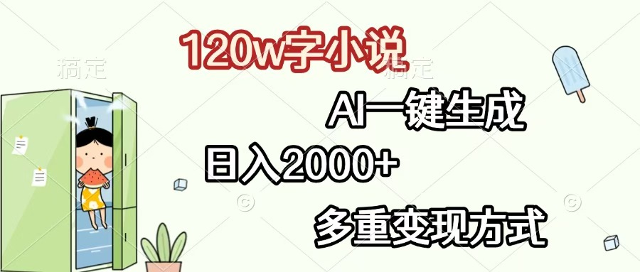 120w字小说，AI一键生成，日入2000+，多重变现方式-云舒网创