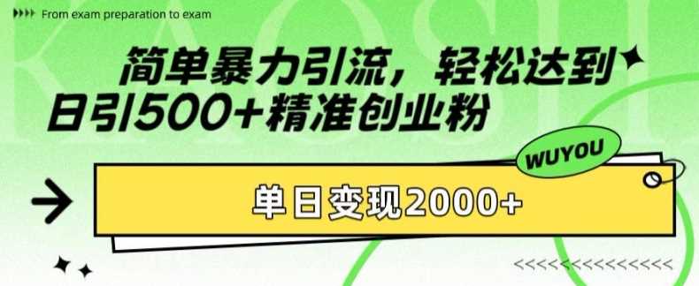 简单暴力引流轻松达到日引500+精准创业粉，单日变现2k【揭秘】-云舒网创