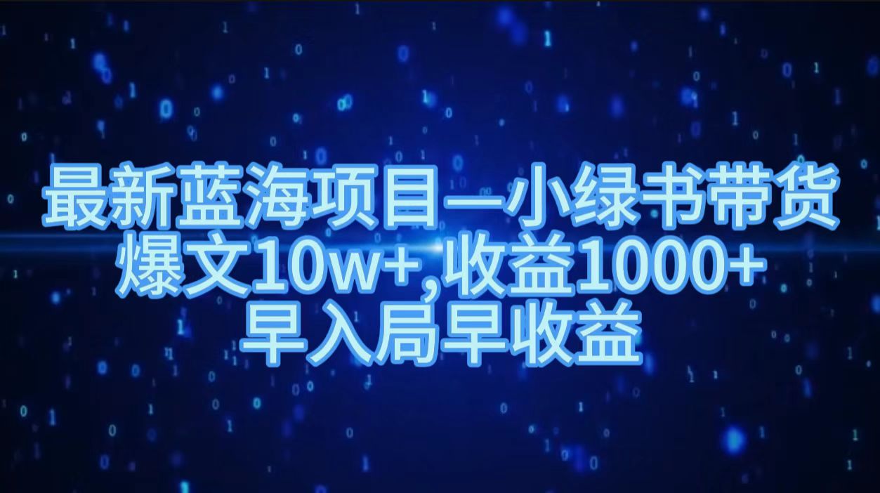 最新蓝海项目小绿书带货，爆文10w＋，收益1000＋，早入局早获益！！-云舒网创