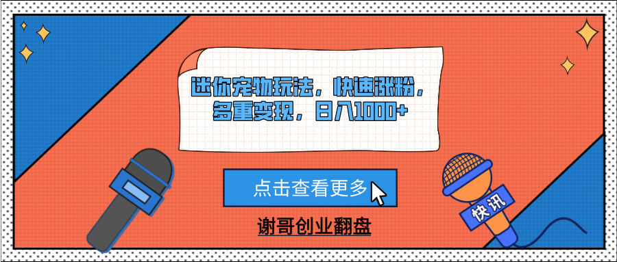 迷你宠物玩法，快速涨粉，多重变现，日入1000+-云舒网创
