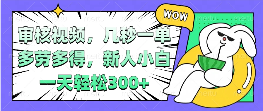 视频审核项目，几秒一单，多劳多得，新人小白一天轻松300+-云舒网创