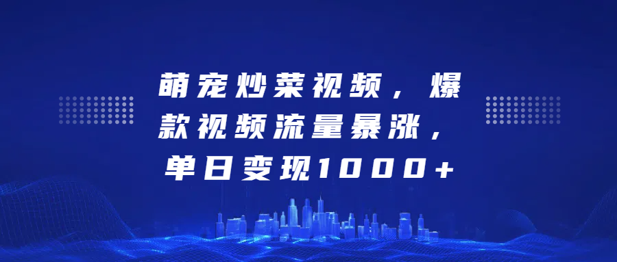 萌宠炒菜视频，爆款视频流量暴涨，单日变现1000+-云舒网创