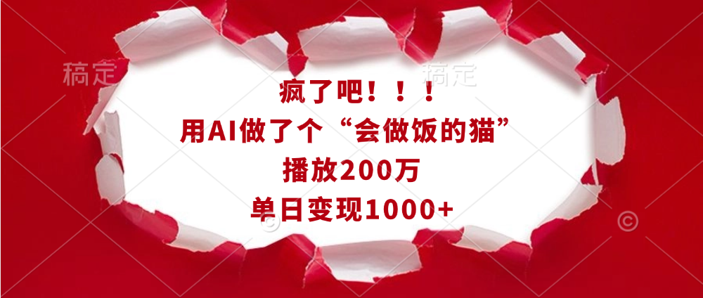 疯了吧！！！用AI做了个“会做饭的猫”，播放200万，单日变现1000+-云舒网创