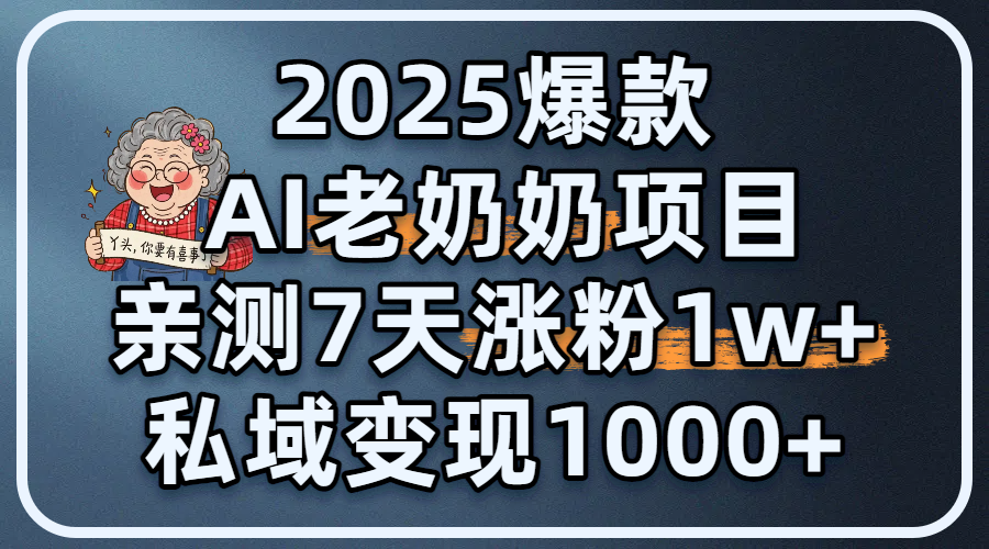 2025爆款 AI 老奶奶项目：亲测 7 天涨粉 1W+，私域变现 1000+-云舒网创