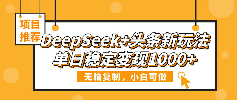 DeepSeek+头条新玩法，无脑复制，小白可做，单日稳定变现1000+-云舒网创