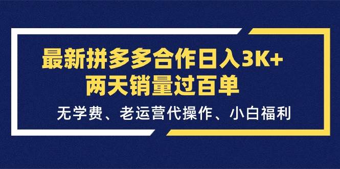 最新拼多多合作日入3K+两天销量过百单，无学费、老运营代操作、小白福利-云舒网创
