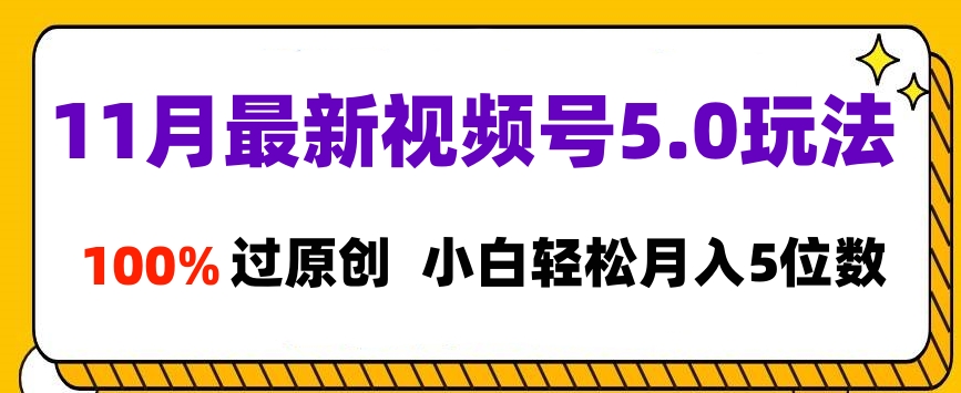 11月最新视频号5.0玩法，100%过原创，小白轻松月入5位数-云舒网创