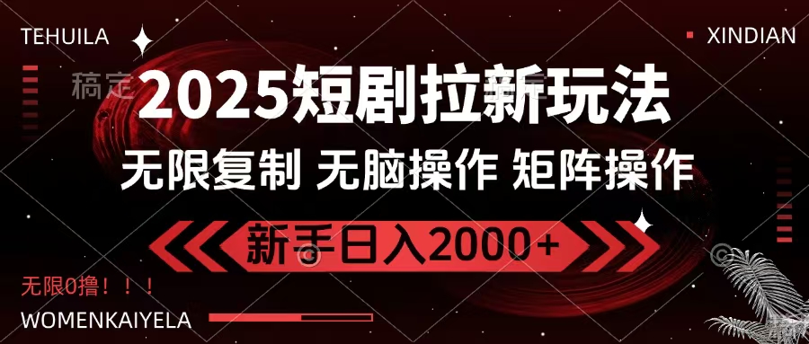 2025短剧拉新玩法，无需注册登录，无限0撸，无脑批量操作日入2000+-云舒网创