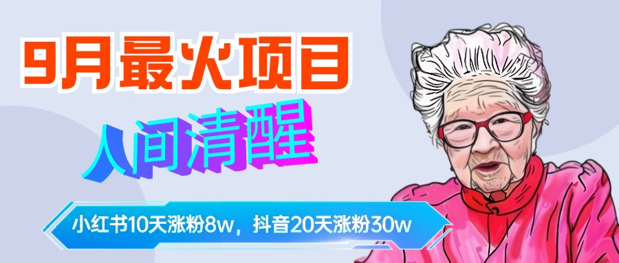 9月最火项目，人间清醒柒奶奶，10天小红薯涨粉8w+，单篇笔记报价1400.-云舒网创