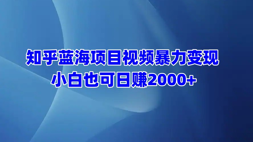 知乎蓝海项目视频暴力变现  小白也可日赚2000+-云舒网创