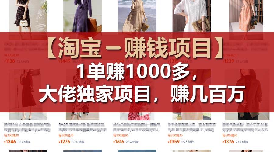 【淘宝赚钱项目】1单可赚1000多，大佬独家项目，年赚几百万-云舒网创