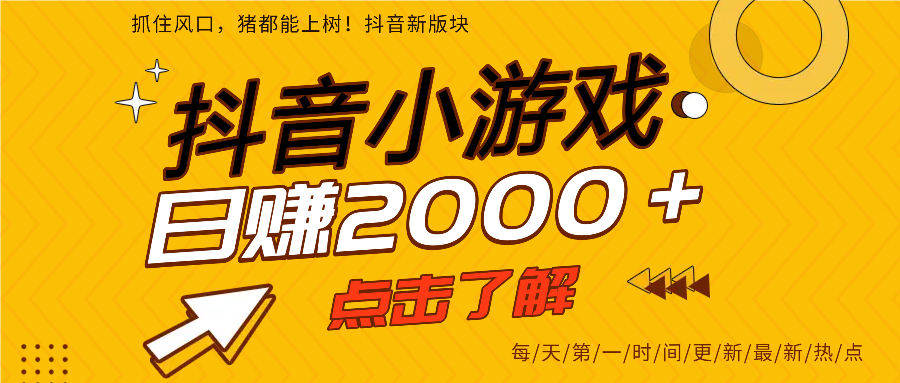 抖音小游戏，最新风口项目，亲测单游戏2000+感兴趣点击了解。-云舒网创