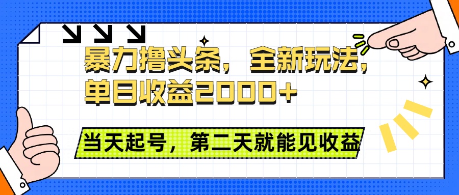 暴力撸头条全新玩法，单日收益2000+，小白也能无脑操作，当天起号，第二天见收益-云舒网创