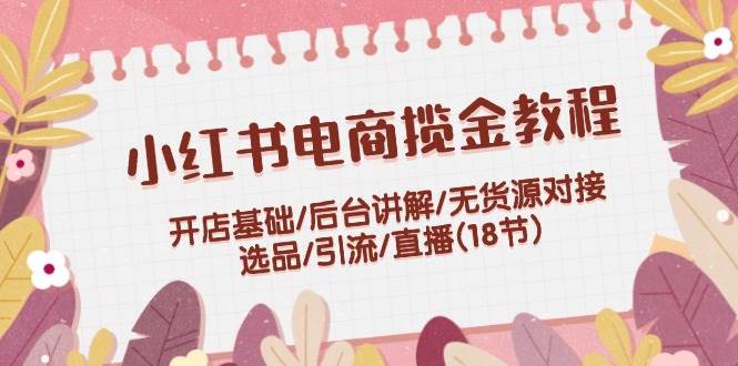 小红书电商揽金教程：开店基础/后台讲解/无货源对接/选品/引流/直播(18节)-云舒网创
