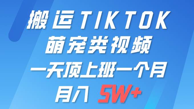 一键搬运TIKTOK萌宠类视频 一部手机即可操作 所有平台均可发布 轻松月入5W+-云舒网创