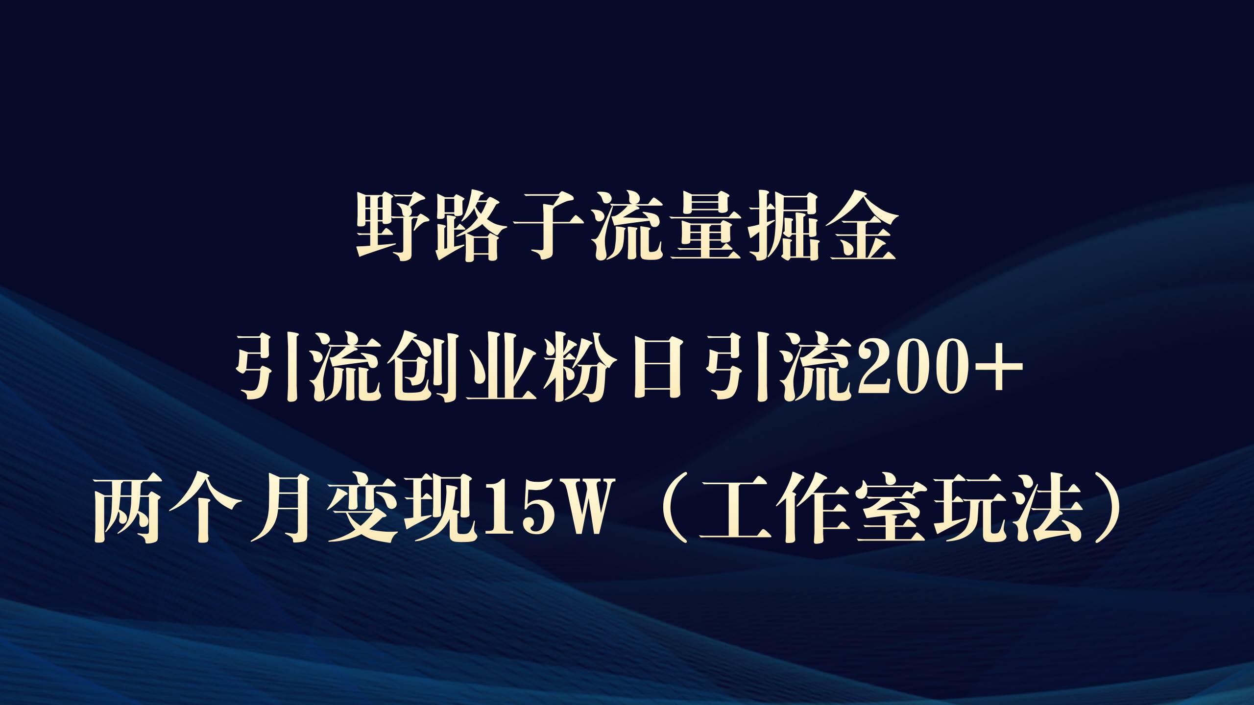 野路子流量掘金，引流创业粉日引流200+，两个月变现15W（工作室玩法））-云舒网创