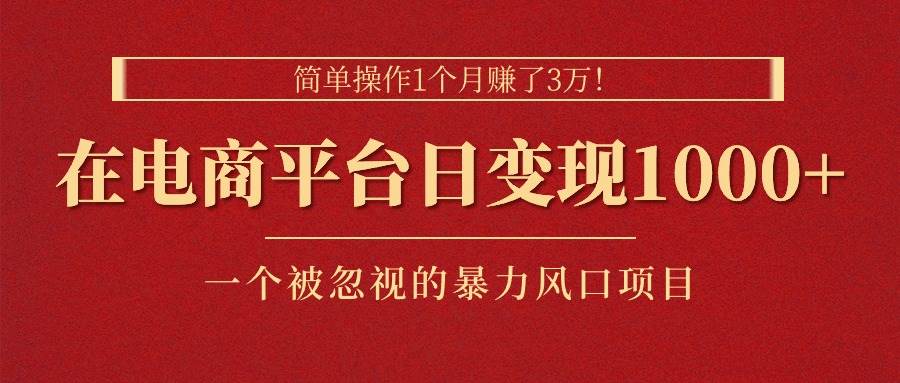 简单操作1个月赚了3万！在电商平台日变现1000+！一个被忽视的暴力风口…-云舒网创