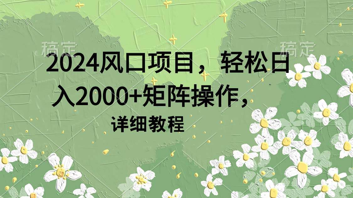 2024风口项目，轻松日入2000+矩阵操作，详细教程-云舒网创