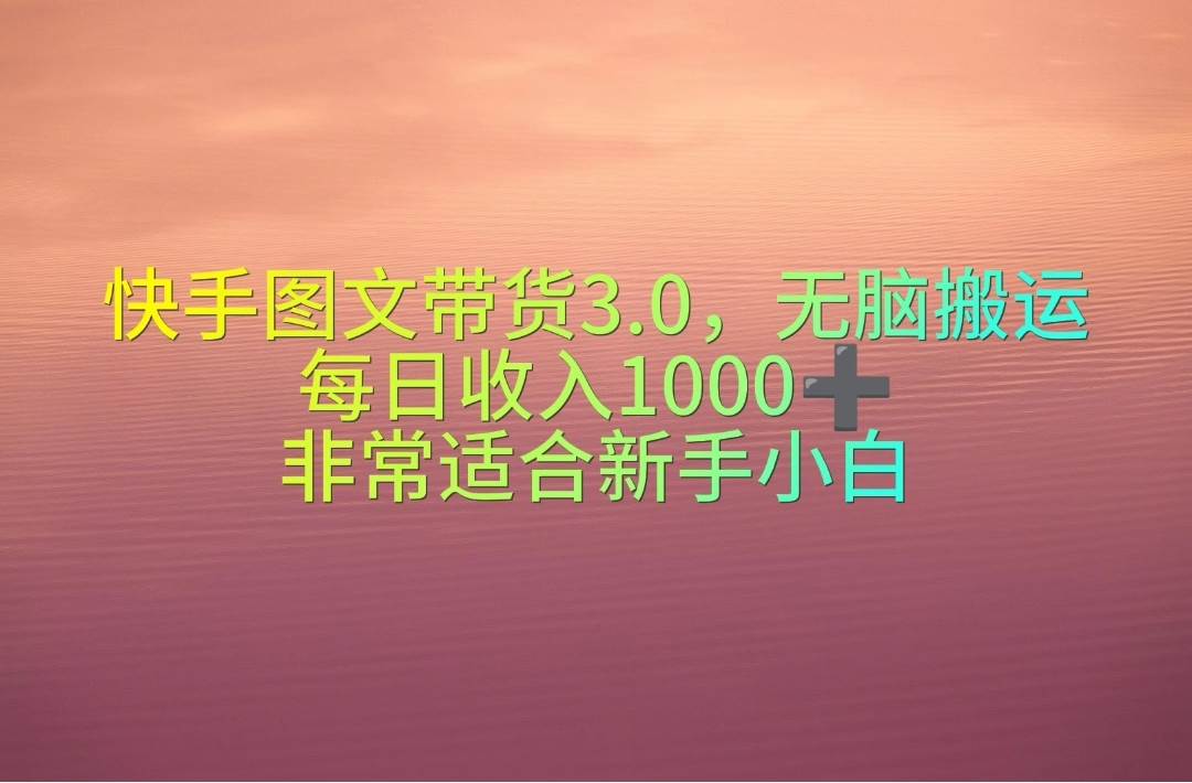 快手图文带货3.0，无脑搬运，每日收入1000＋，非常适合新手小白-云舒网创