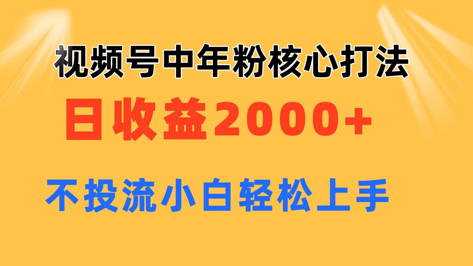 视频号中年粉核心玩法 日收益2000+ 不投流小白轻松上手-云舒网创