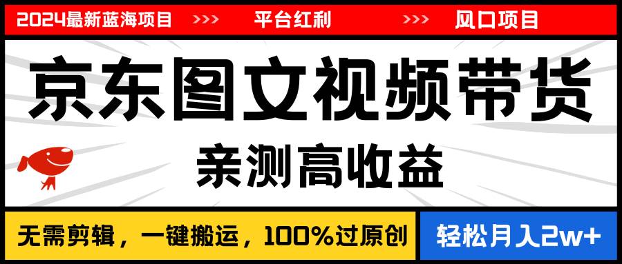 2024最新蓝海项目，逛逛京东图文视频带货，无需剪辑，月入20000+-云舒网创