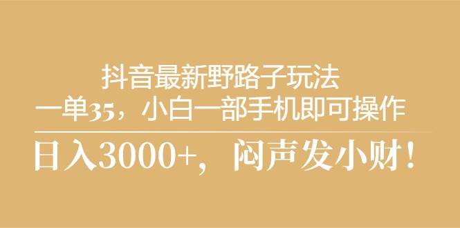 抖音最新野路子玩法，一单35，小白一部手机即可操作，，日入3000+，闷…-云舒网创