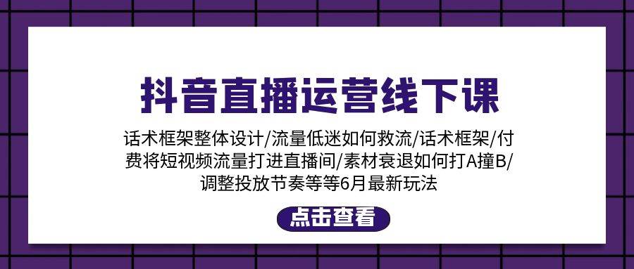 抖音直播运营线下课：话术框架/付费流量直播间/素材A撞B/等6月新玩法-云舒网创